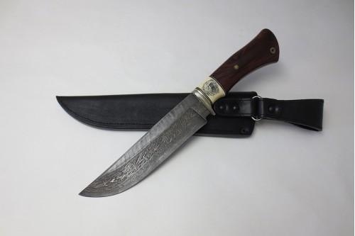 Кованый нож из дамасской стали "Таежный" 1 (торц. дамаск)